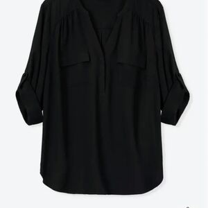 torrid Black V-Neck Roll-Tab Sleeve Tunic
